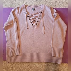 New York and Company soft pink v-neck sweater with ties size XL